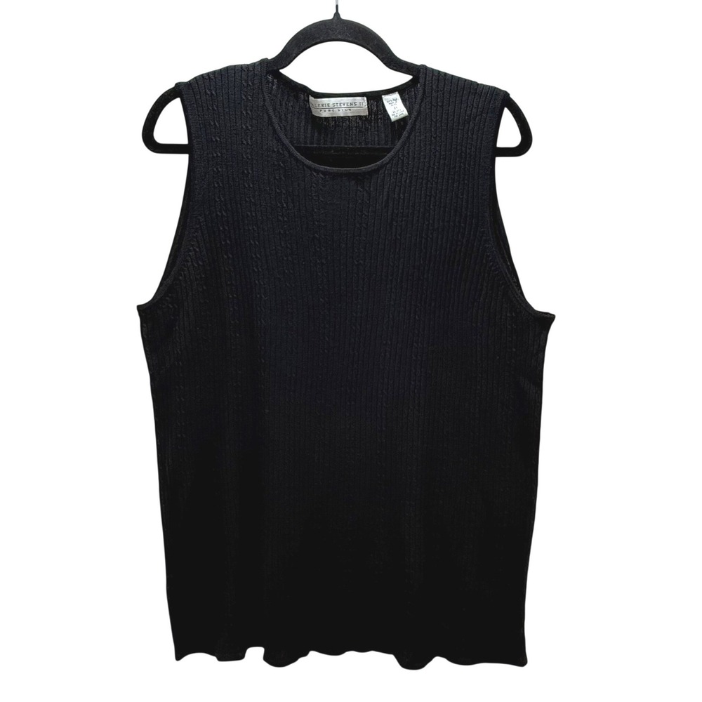 VALERIE STEVENS Black Ribbed Knit Sleeveless Tank‎ Top Pure Silk Women's 2X Work